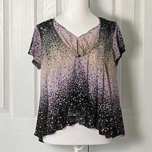 TED BAKER Women's Short Sleeve Blouse Top  Size 4  Lavender Black Print